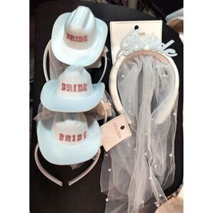 Bride Mini Cowboy Hats Fun Pack for 4, Wedding Reception, Veil Party
